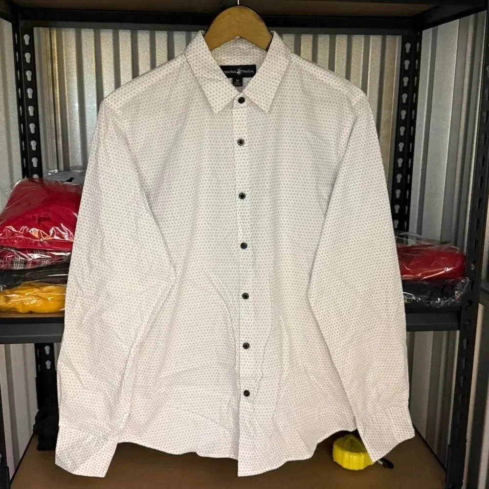 Beverly Hills Polo Club White Pattern Button Up Shirt Men’s Medium